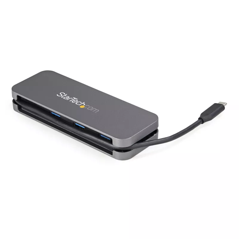 StarTech.com 4 prievadų USB-C centras – 3x USB-A / 1x USB-C – 5Gbps USB 3.0 Type-C centras (3.2/3.1 Gen 1) – maitinamas iš magistralės – nešiojamas USB-C į USB-A adapteris – 28,5 cm kabelis su kabelio tvarkykle