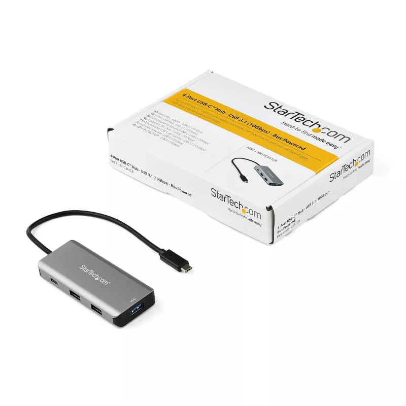 StarTech.com 4 prievadų USB-C šakotuvas su 3x USB-A ir 1x USB-C – SuperSpeed 10Gbps USB 3.2 Gen 2, maitinamas iš magistralės, kompaktiškas, aliuminis