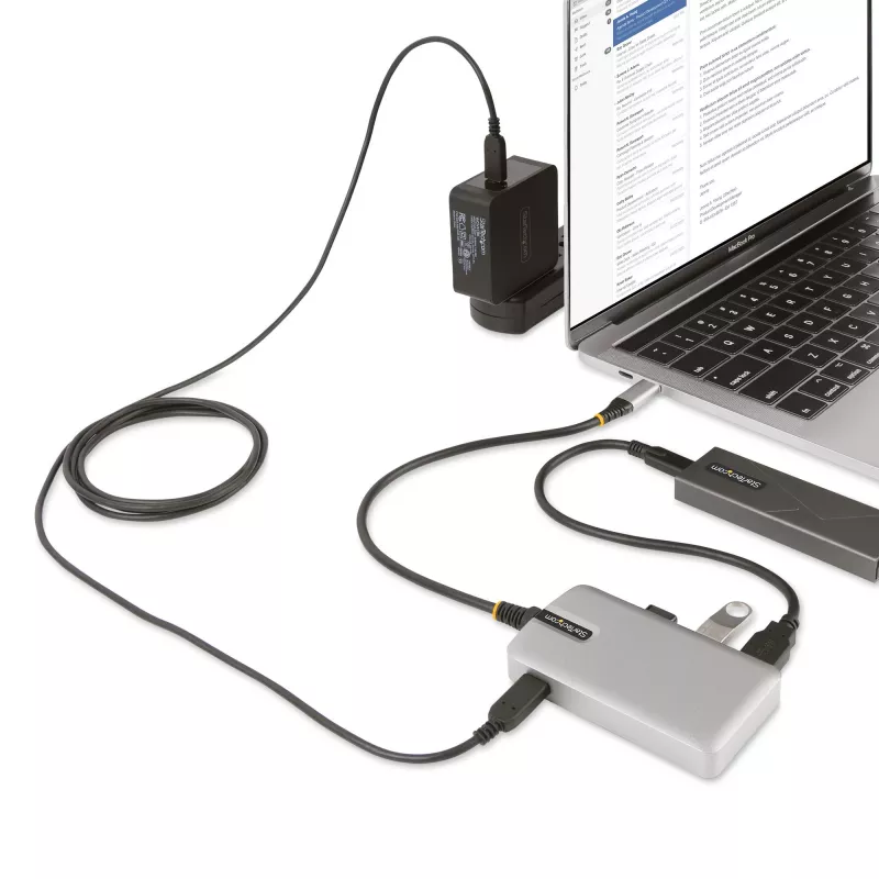 StarTech.com 4 prievadų USB-C šakotuvas su USB-C DP Alt Mode vaizdo išvestimi 4K 60Hz - 3x USB-A, 1x USB Type-C, 100W Power Delivery perdavimas, USB 3.2 10Gbps, 30cm kabelis, nešiojamas USB šakotuvas