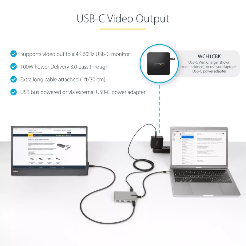 StarTech.com 4 prievadų USB-C šakotuvas su USB-C DP Alt Mode vaizdo išvestimi 4K 60Hz - 3x USB-A, 1x USB Type-C, 100W Power Delivery perdavimas, USB 3.2 10Gbps, 30cm kabelis, nešiojamas USB šakotuvas