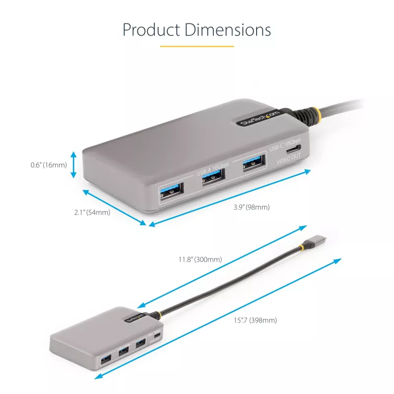 StarTech.com 4 prievadų USB-C šakotuvas su USB-C DP Alt Mode vaizdo išvestimi 4K 60Hz - 3x USB-A, 1x USB Type-C, 100W Power Delivery perdavimas, USB 3.2 10Gbps, 30cm kabelis, nešiojamas USB šakotuvas
