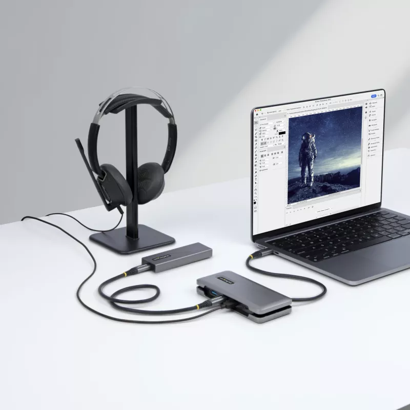 StarTech.com 4 prievadų USB-C šakotuvas – 1x USB-A ir 3x USB-C – USB 3.2 Gen 2 (10Gbps) – maitinamas iš magistralės – su 32 cm apvyniojamu kabeliu