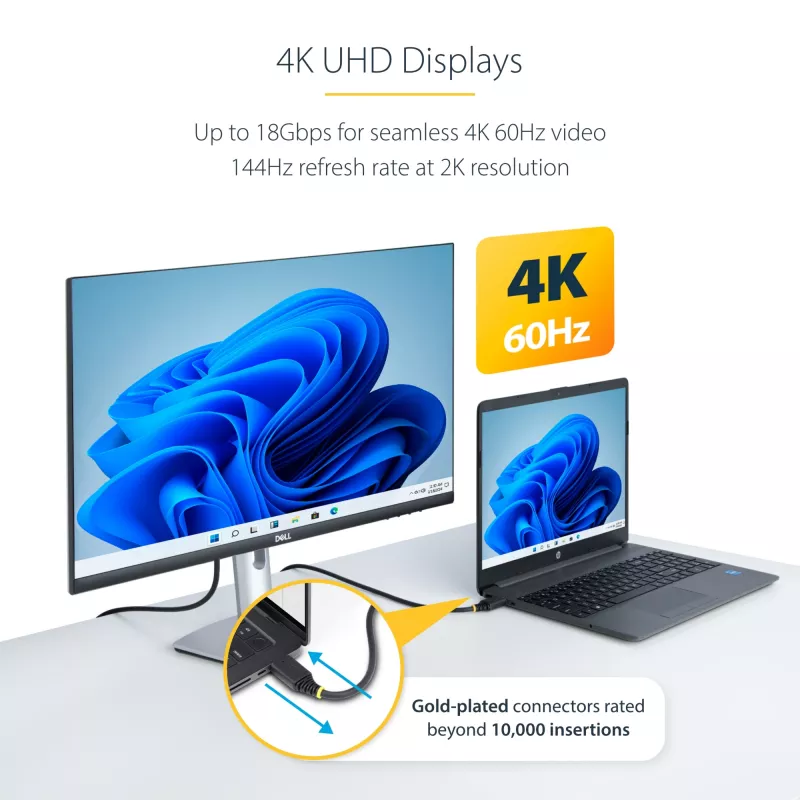 StarTech.com 30cm (1 pėda) Greitasis HDMI laidas, 4K 60Hz/1440p 144Hz, HDR10/HDCP 2.2/ARC, 18Gbps, UHD HDMI 2.0 laidas TV/Monitoriui/Ekranui, TPE apvalkalas