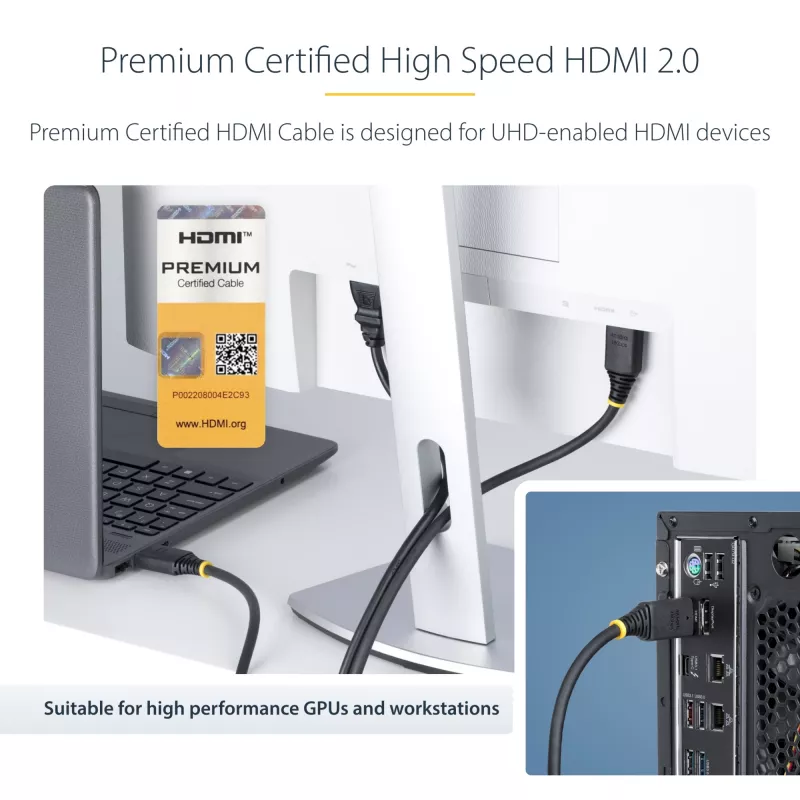 StarTech.com 3m HDMI 2.0 laidas, Premium Certified, 4K 60Hz/1440p 144Hz, HDR10/HDCP 2.2/ARC, 18Gbps, TPE apvalkalas