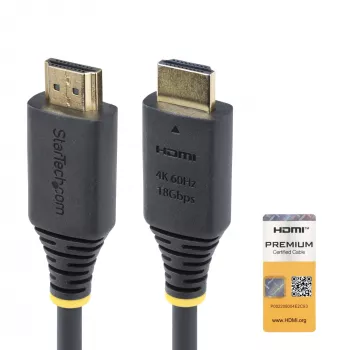 StarTech.com 1,6 pėdų (50 cm) Premium sertifikuotas greitaeigis HDMI laidas, 4K 60Hz/1440p 144Hz, HDR10/HDCP 2.2/ARC, 18Gbps, UHD HDMI 2.0 laidas televizoriui/monitoriui/ekranui, TPE apvalkalas