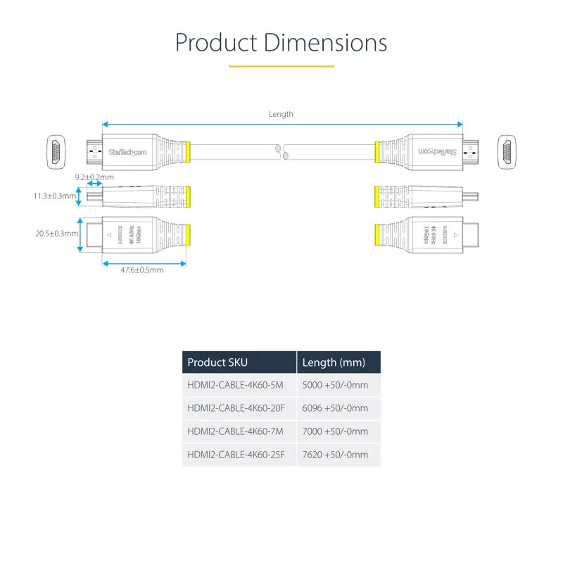 StarTech.com 7m Premium Certified HDMI 2.0 laidas, 4K 60Hz / 1440p 144Hz, HDR10, HDCP 2.2, ARC, 18Gbps, TPE apvalkalas