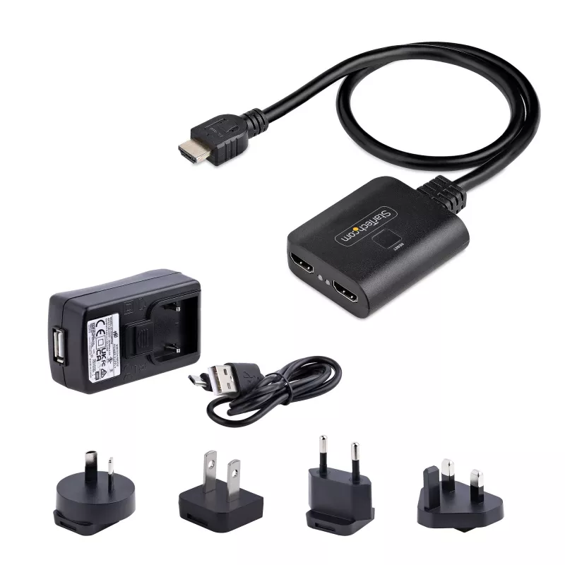 StarTech.com 2 prievadų HDMI skirstytuvas, 4K 60Hz HDMI 2.0, 1 į 2 iš, HDR/HDCP, įmontuotas 50 cm HDMI kabelis