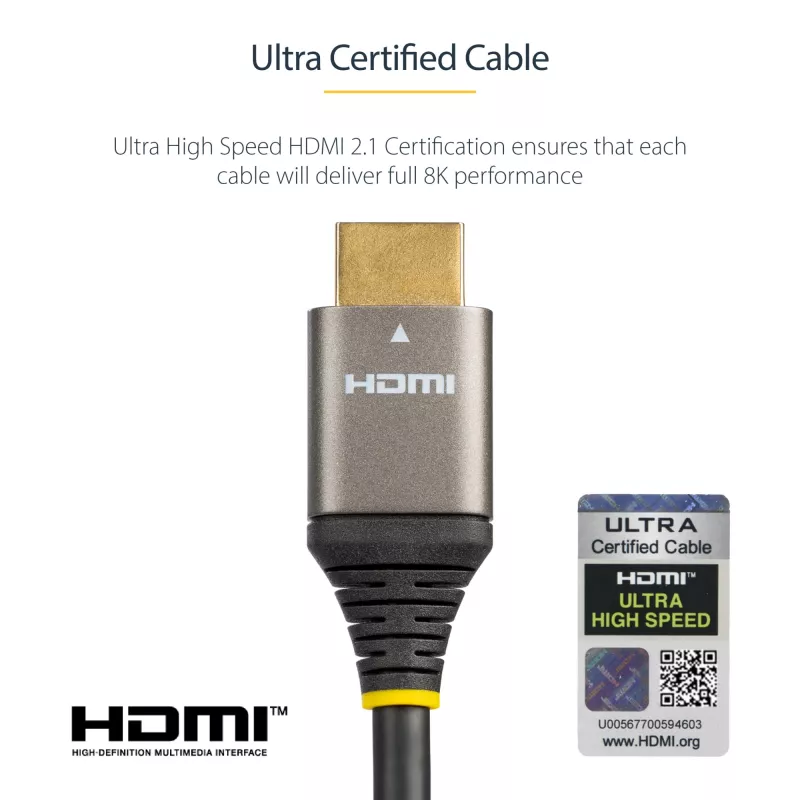 StarTech.com 16ft (5m) HDMI 2.1 laidas 8K – sertifikuotas itin didelės spartos HDMI laidas 48Gbps – 8K 60Hz/4K 120Hz HDR10+ eARC – itin HD 8K HDMI laidas – monitoriui/TV/ekranui – lanksti TPE apvalkalu