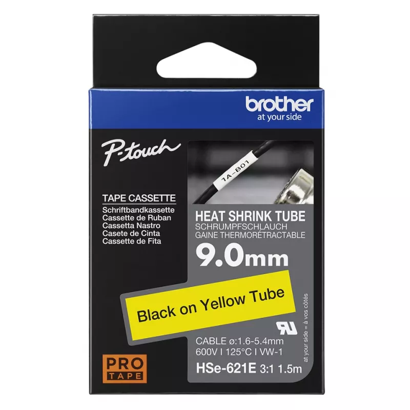 Brother HSE-621E termosusitraukiančio vamzdelio kasetė žymėjimui, 8,8 mm, geltona