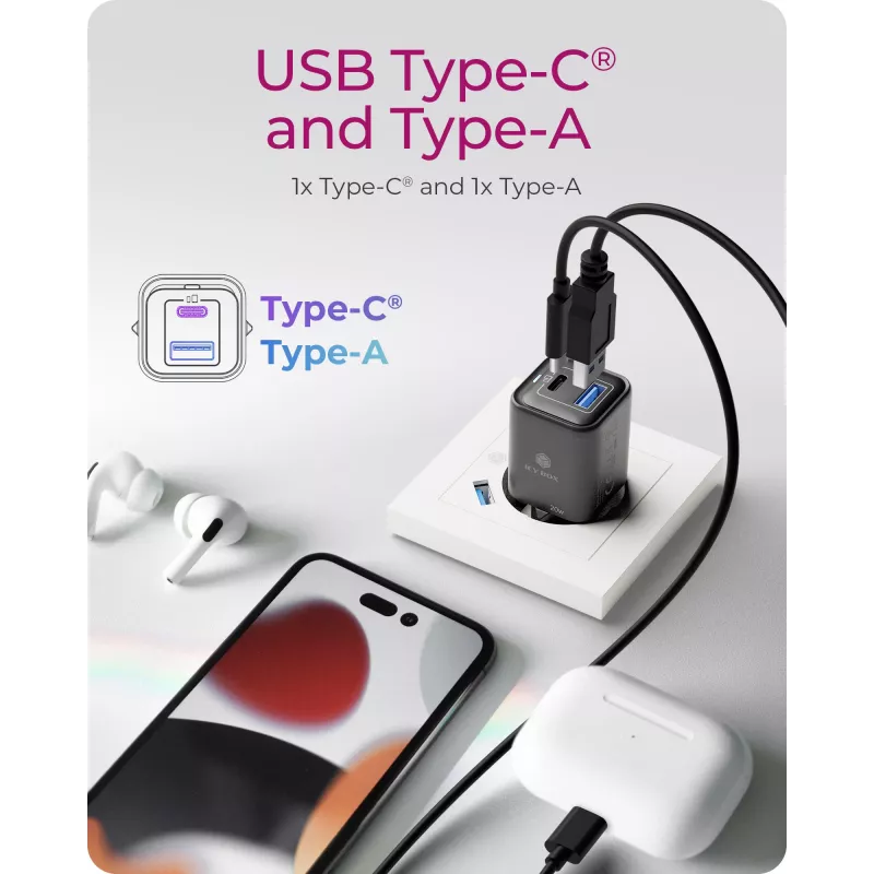 ICY BOX IB-PS1020-PD universalus greitasis AC įkroviklis juodas
