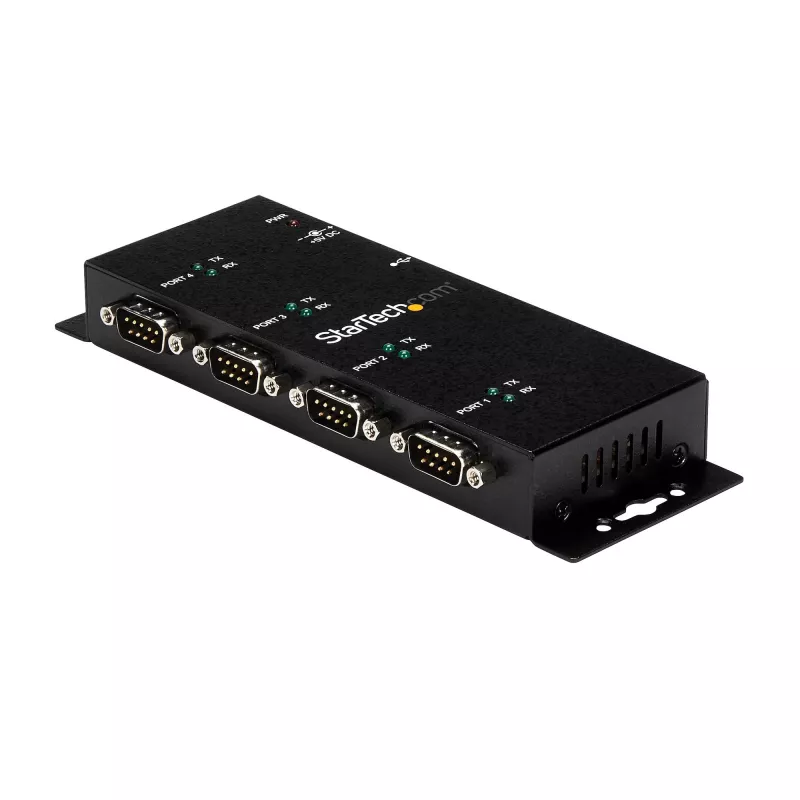 StarTech.com 4 prievadų USB į DB9 RS232 serijinis adapterių mazgas – pramoninis, montuojamas ant DIN bėgio ir sienos