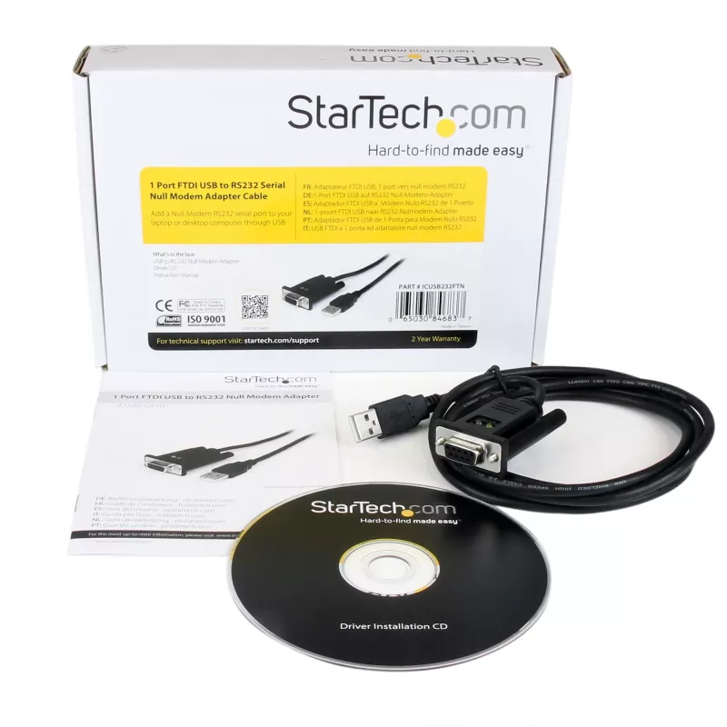 StarTech.com 6ft (1,8 m) USB į RS232 nuoseklųjį adapterį, FTDI DB9, nulinį modemą, USB 2.0 - TAA