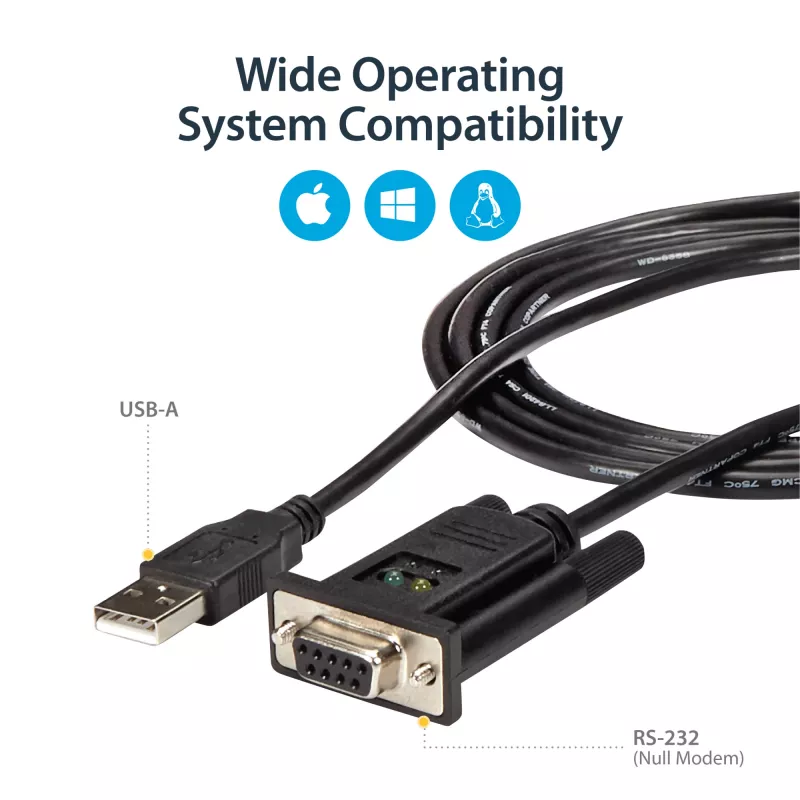 StarTech.com 6ft (1,8 m) USB į RS232 nuoseklųjį adapterį, FTDI DB9, nulinį modemą, USB 2.0 - TAA