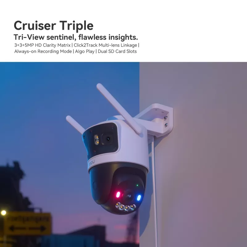 IP stebėjimo kamera IMOU Cruiser Triple IPC-S7UP-11M0WED — 2880×1620, 6 mm, 8× skaitmeninis priartinimas, laidinė ir belaidė, lauke, lubų/sienos montavimui