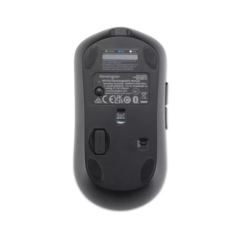 Kensington MY430 EQ įkraunama pelė, ambidekstrinė, optinė, RF belaidė + Bluetooth, 2400 DPI, juoda