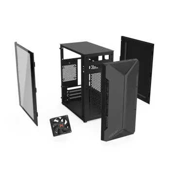 Kompiuterio korpusas KRUX Astro Cube Black – kubo dizainas, micro ATX/mini‑ITX, šoninis langas