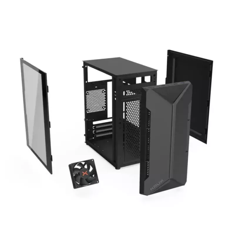 Kompiuterio korpusas KRUX Astro Cube Black – kubo dizainas, micro ATX/mini‑ITX, šoninis langas
