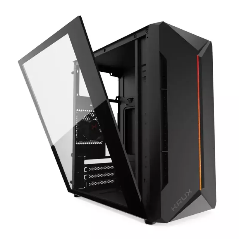 Kompiuterio korpusas KRUX Astro Cube Black – kubo dizainas, micro ATX/mini‑ITX, šoninis langas