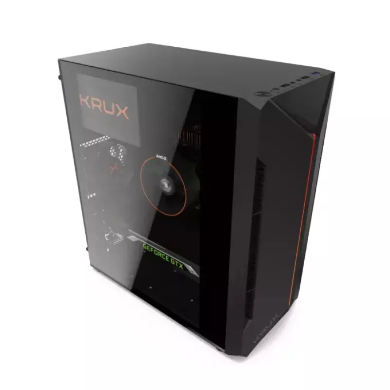 Kompiuterio korpusas KRUX Astro Cube Black – kubo dizainas, micro ATX/mini‑ITX, šoninis langas