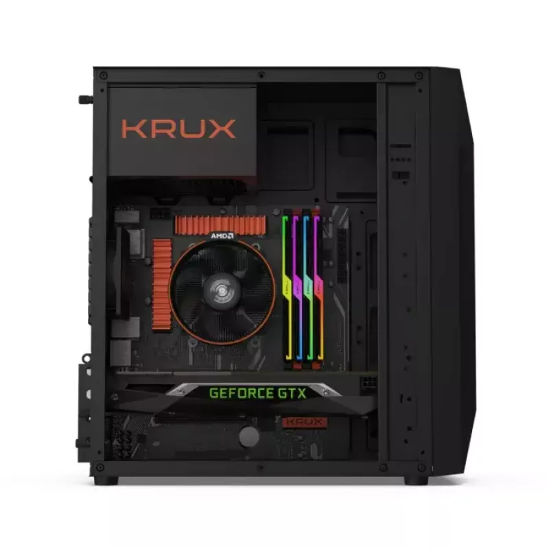 Kompiuterio korpusas KRUX Astro Cube Black – kubo dizainas, micro ATX/mini‑ITX, šoninis langas