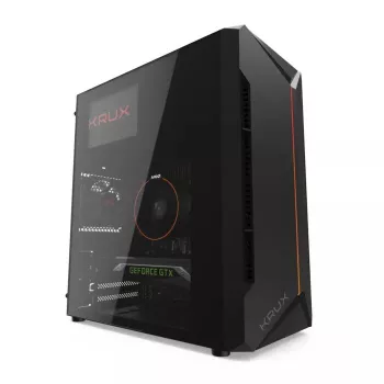Kompiuterio korpusas KRUX Astro Cube Black – kubo dizainas, micro ATX/mini‑ITX, šoninis langas
