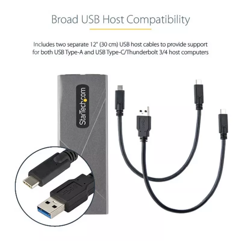 StarTech.com USB-C 10Gbps išorinis M.2 NVMe/SATA SSD dėklas - be įrankių montuojamas aliumininis korpusas su USB-C ir USB-A laidais, tinka 2230/2242/2260/2280