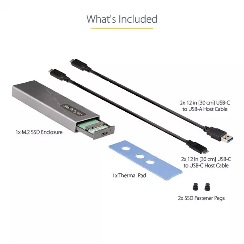 StarTech.com USB-C 10Gbps išorinis M.2 NVMe/SATA SSD dėklas - be įrankių montuojamas aliumininis korpusas su USB-C ir USB-A laidais, tinka 2230/2242/2260/2280