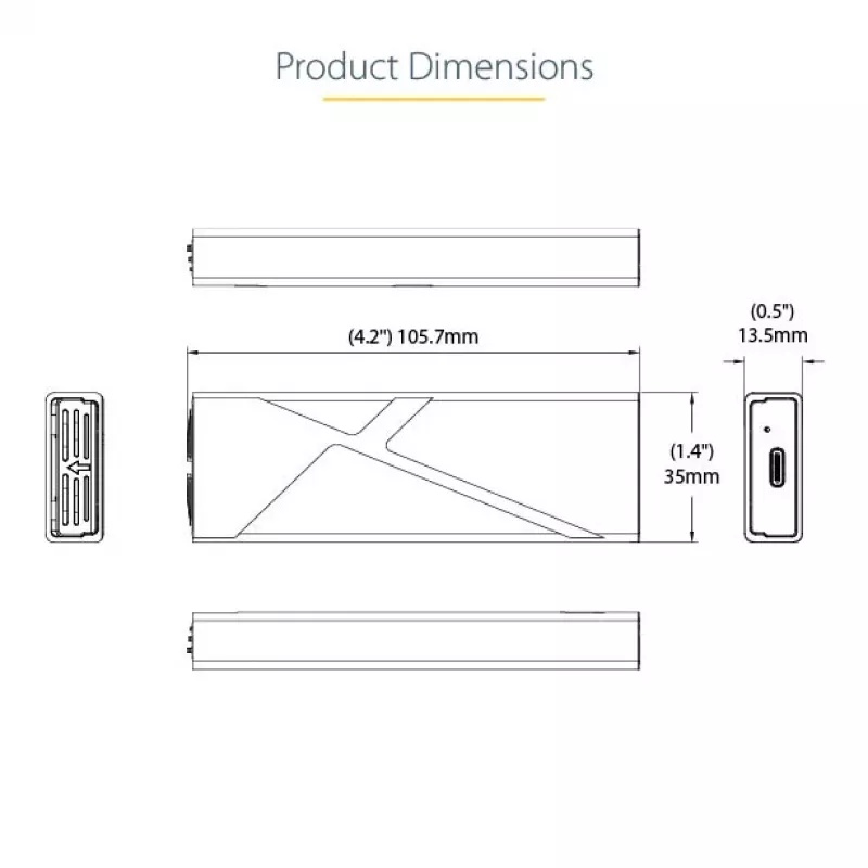 StarTech.com USB-C 10Gbps išorinis M.2 NVMe/SATA SSD dėklas - be įrankių montuojamas aliumininis korpusas su USB-C ir USB-A laidais, tinka 2230/2242/2260/2280