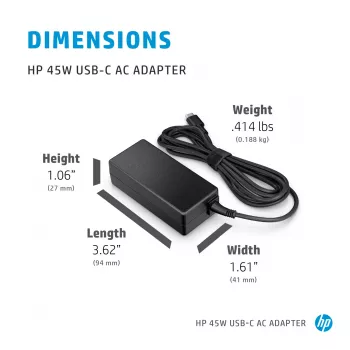 HP 45W USB-C kintamosios srovės adapteris nešiojamam kompiuteriui, vidaus, 45 W, 3 A, Spectre x2 12-a0xx; HP Pavilion x2 10-n1xx; Pavilion x2 10-n0xx