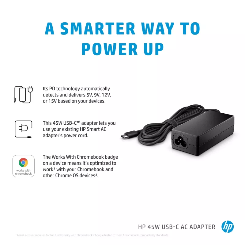 HP 45W USB-C kintamosios srovės adapteris nešiojamam kompiuteriui, vidaus, 45 W, 3 A, Spectre x2 12-a0xx; HP Pavilion x2 10-n1xx; Pavilion x2 10-n0xx