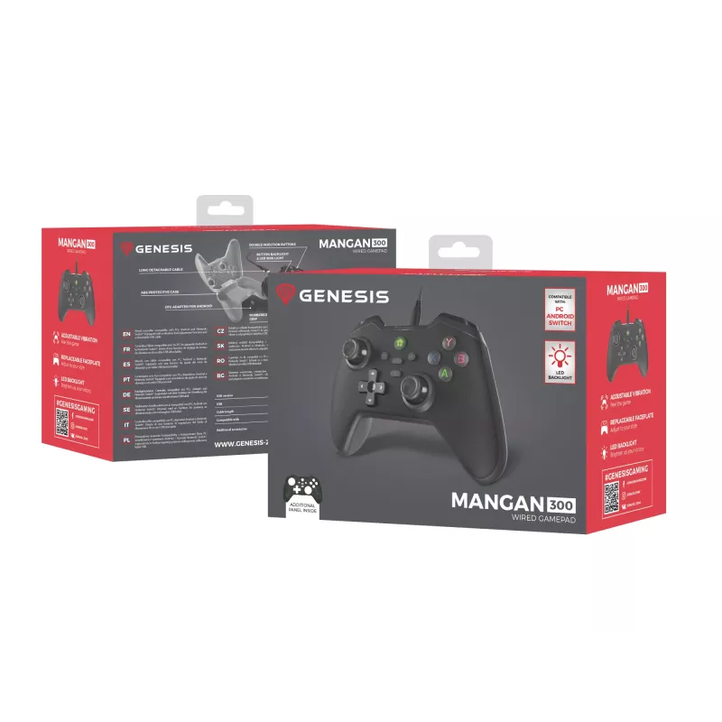 GENESIS Mangan 300 Black USB žaidimų pultas Analoginis / Skaitmeninis Android, Nintendo Switch, PC