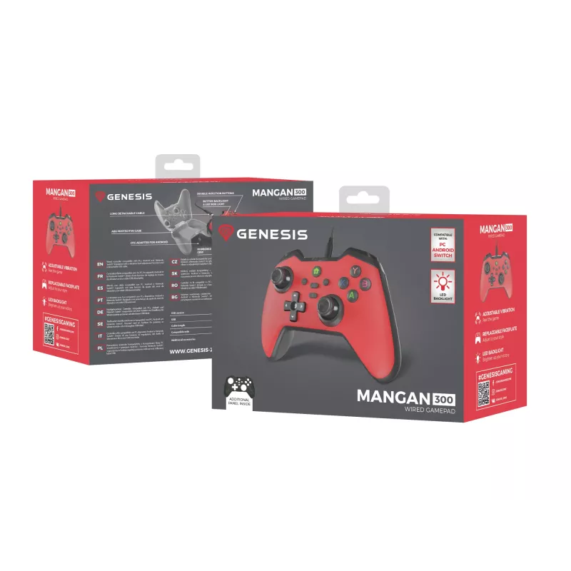 GENESIS Mangan 300 Raudonas USB žaidimų pultas Analoginis / Skaitmeninis Android, Nintendo Switch, PC
