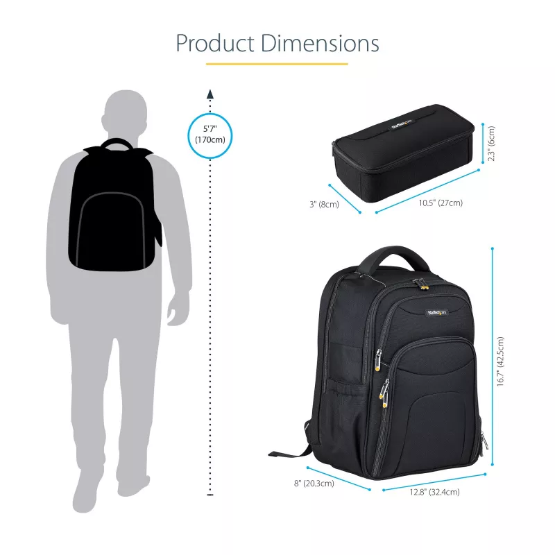 StarTech.com 15.6 col. nešiojamojo kompiuterio kuprinė su išimamu aksesuarų organizatoriumi – profesionali IT kuprinė darbui / kelionėms / kasdienai – ergonomiškas kompiuterio krepšys – patvarus balistinis nailonas – kišenės nešiojamam kompiuteriui ir pla