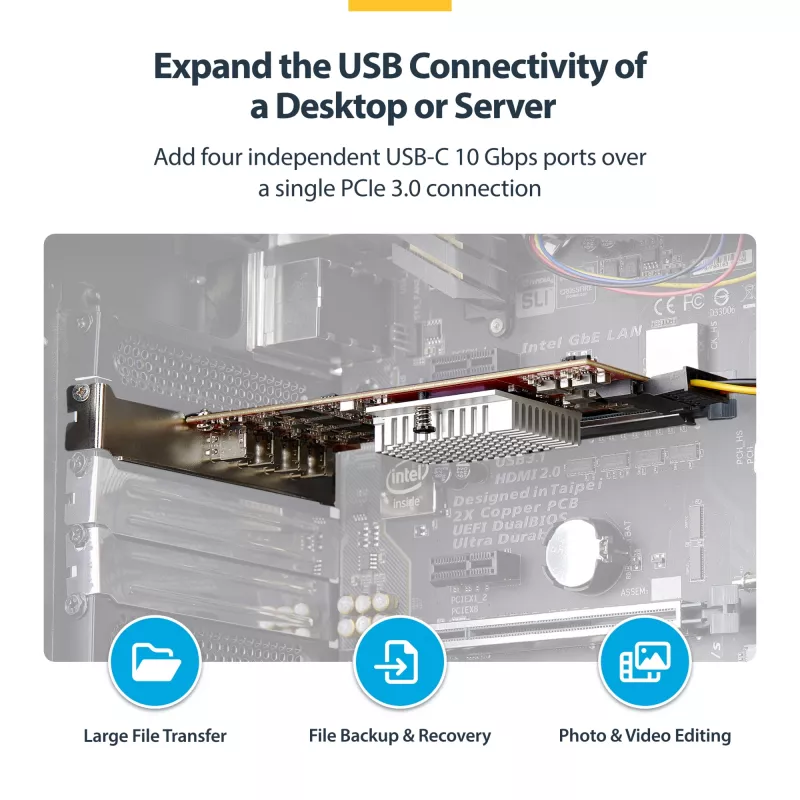 StarTech.com 4 prievadų USB Type-C PCIe kortelė, USB 3.2 10Gbps, USB-C PCI Express išplėtimo kortelė, 4 nepriklausomi USB valdikliai, Windows/Linux/macOS, TAA atitinkanti