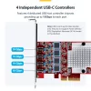 StarTech.com 4 prievadų USB Type-C PCIe kortelė, USB 3.2 10Gbps, USB-C PCI Express išplėtimo kortelė, 4 nepriklausomi USB valdikliai, Windows/Linux/macOS, TAA atitinkanti