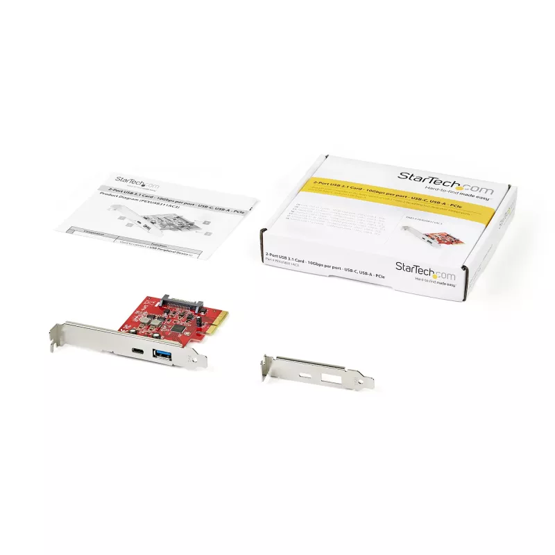 „StarTech.com“ 2 prievadų 10Gbps USB-A ir USB-C PCIe kortelė – USB 3.1 Gen 2 PCI Express valdiklio adapteris – USB 3.2 Gen 2x1 PCIe plėtimosi kortelė – Windows, macOS, Linux