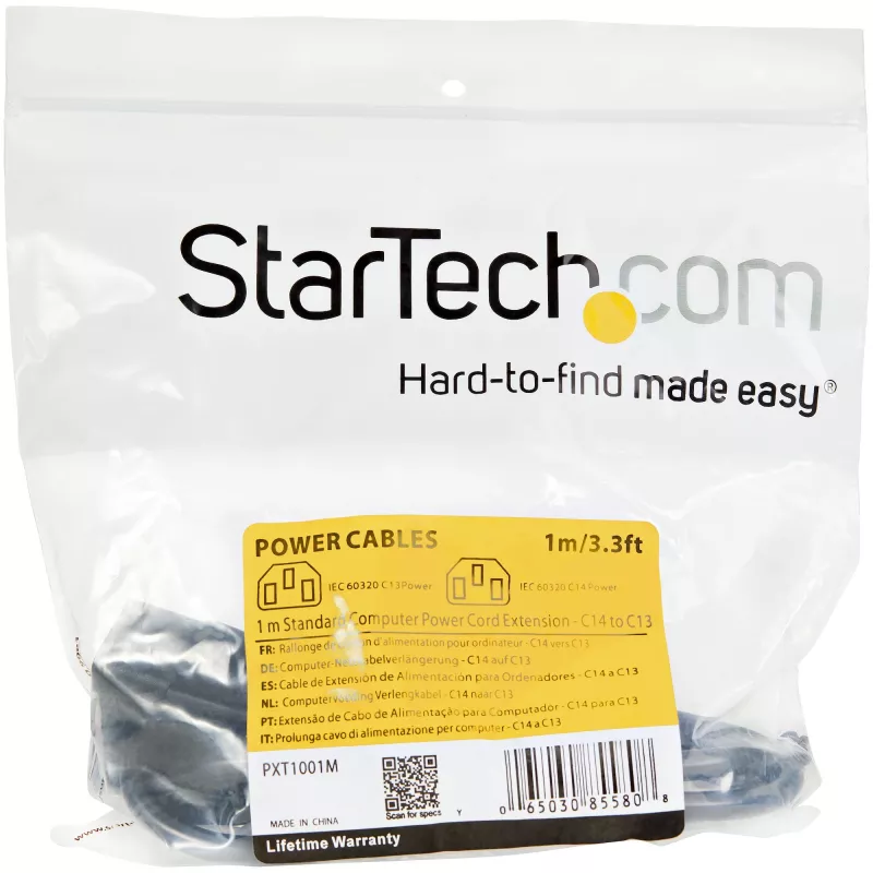 StarTech.com 1 m ilginimo laidas C14 į C13, 10A 125V, 18AWG, kompiuterio maitinimo laidas