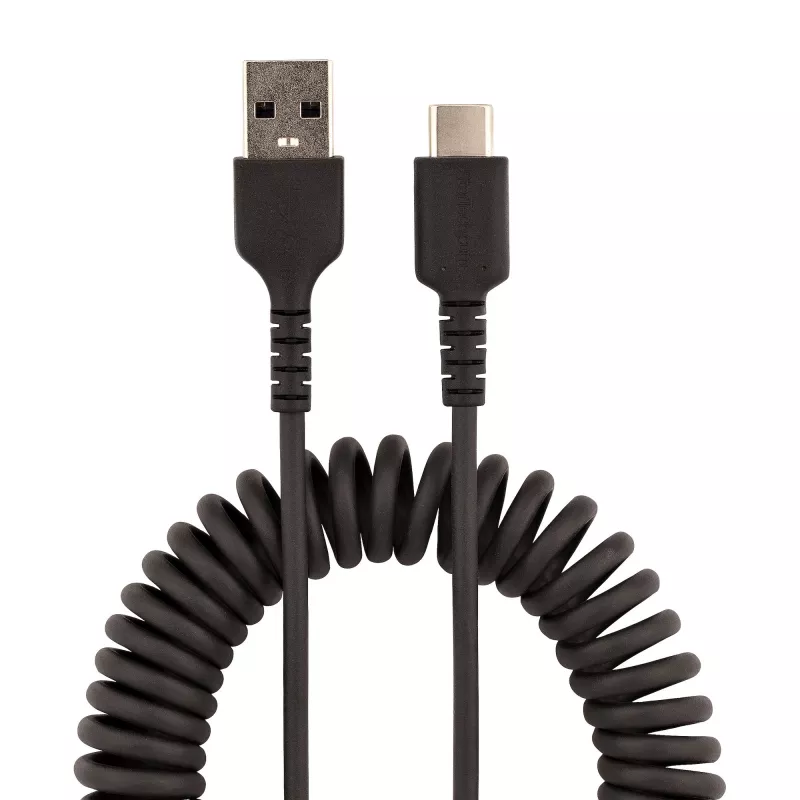 StarTech.com 1 m susukamas USB A į USB C krovimo laidas, greitas įkrovimas ir sinchronizavimas, USB 2.0, aramido pluoštas, juodas