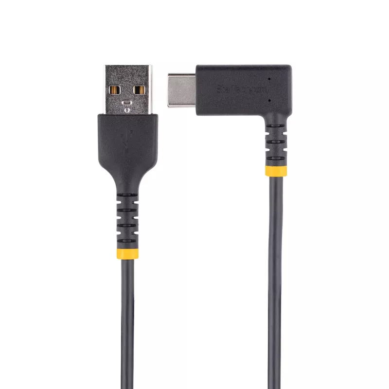 StarTech.com 6ft (2m) USB A į C įkrovimo laidas stačiu kampu - Patvarus greito įkrovimo USB-C laidas - Juodas USB 2.0 A į Type-C - Armiruotas aramidiniu pluoštu - 3A - USB įkrovimo laidas