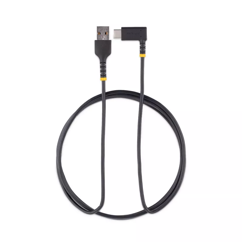 StarTech.com 6ft (2m) USB A į C įkrovimo laidas stačiu kampu - Patvarus greito įkrovimo USB-C laidas - Juodas USB 2.0 A į Type-C - Armiruotas aramidiniu pluoštu - 3A - USB įkrovimo laidas