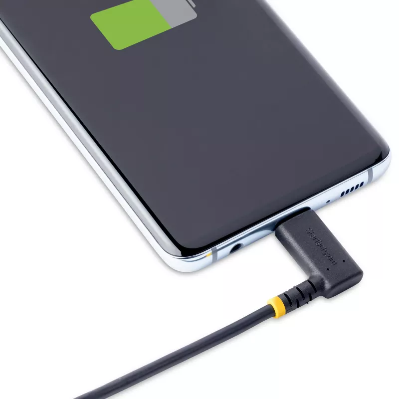 StarTech.com 6ft (2m) USB A į C įkrovimo laidas stačiu kampu - Patvarus greito įkrovimo USB-C laidas - Juodas USB 2.0 A į Type-C - Armiruotas aramidiniu pluoštu - 3A - USB įkrovimo laidas