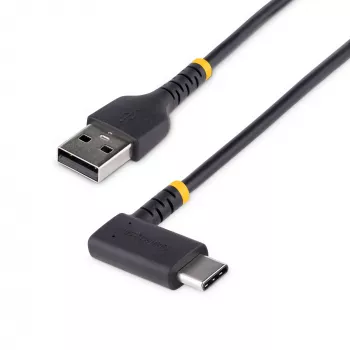StarTech.com 1ft (30cm) USB A į C įkrovimo laidas stačiu kampu – patvarus greito įkrovimo USB-C laidas – juodas USB 2.0 A į Type-C – armuotas aramidiniu pluoštu – 3A – USB įkrovimo laidas