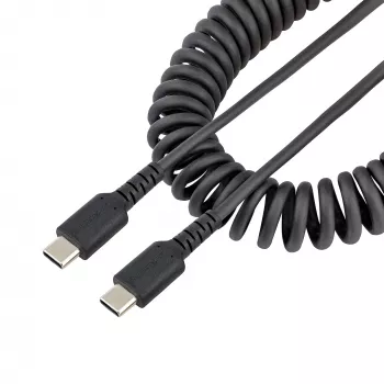 StarTech.com 3ft (1m) USB-C įkrovimo laidas, spirališkai susuktas, tvirtas, greitas įkrovimas ir sinchronizavimas, USB 2.0 Type-C, armuotas aramidiniu pluoštu, patvarus, juodas