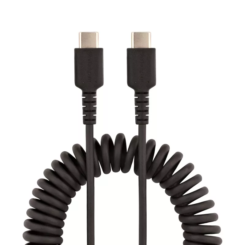 StarTech.com 3ft (1m) USB-C įkrovimo laidas, spirališkai susuktas, tvirtas, greitas įkrovimas ir sinchronizavimas, USB 2.0 Type-C, armuotas aramidiniu pluoštu, patvarus, juodas