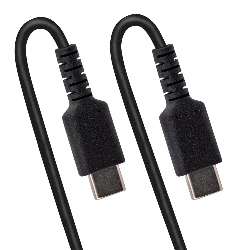 StarTech.com 3ft (1m) USB-C įkrovimo laidas, spirališkai susuktas, tvirtas, greitas įkrovimas ir sinchronizavimas, USB 2.0 Type-C, armuotas aramidiniu pluoštu, patvarus, juodas