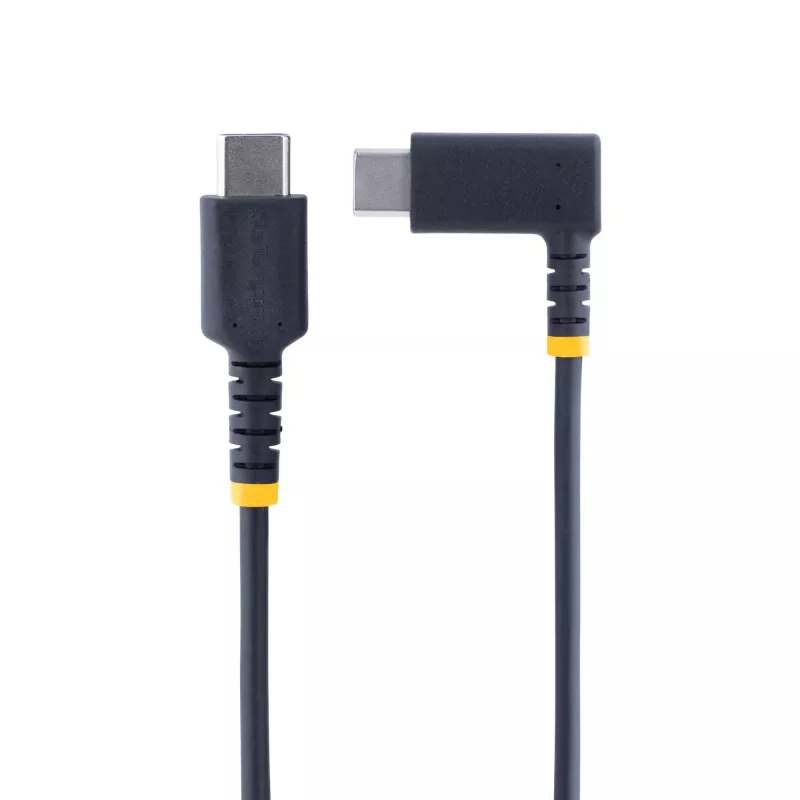 StarTech.com 6 colių (15 cm) USB-C įkrovimo laidas stačiu kampu – 60W PD 3A – tvirtas greito įkrovimo USB-C laidas – juodas USB 2.0 Type-C – armuotas aramidiniu pluoštu – trumpas USB įkrovimo laidas