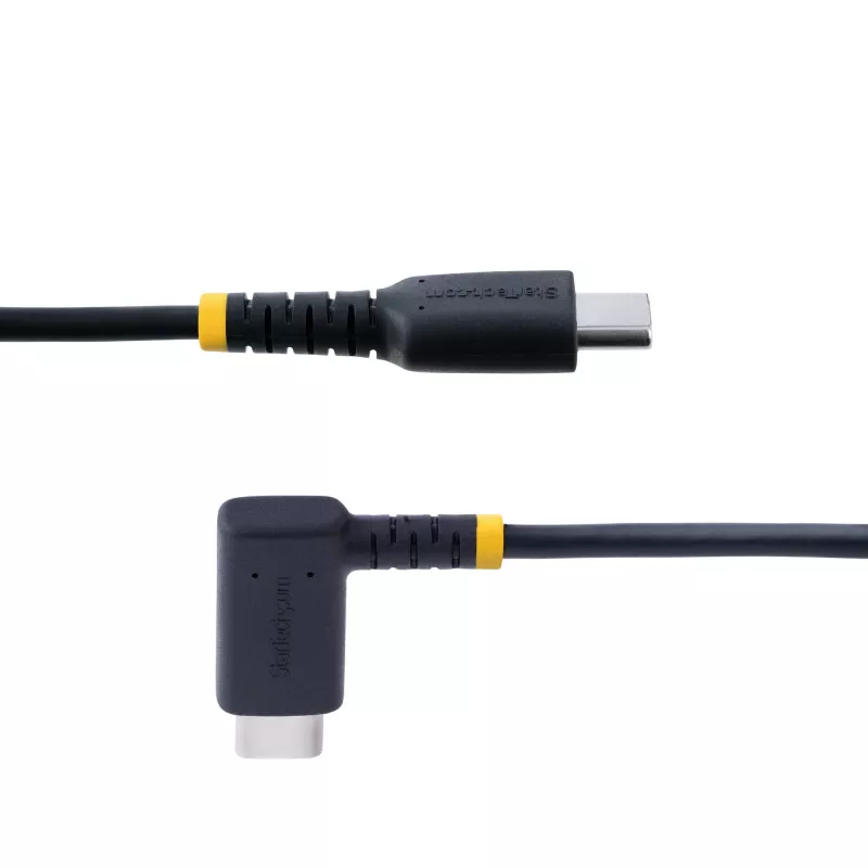 StarTech.com 6 colių (15 cm) USB-C įkrovimo laidas stačiu kampu – 60W PD 3A – tvirtas greito įkrovimo USB-C laidas – juodas USB 2.0 Type-C – armuotas aramidiniu pluoštu – trumpas USB įkrovimo laidas