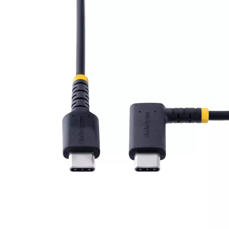 StarTech.com 6 colių (15 cm) USB-C įkrovimo laidas stačiu kampu – 60W PD 3A – tvirtas greito įkrovimo USB-C laidas – juodas USB 2.0 Type-C – armuotas aramidiniu pluoštu – trumpas USB įkrovimo laidas