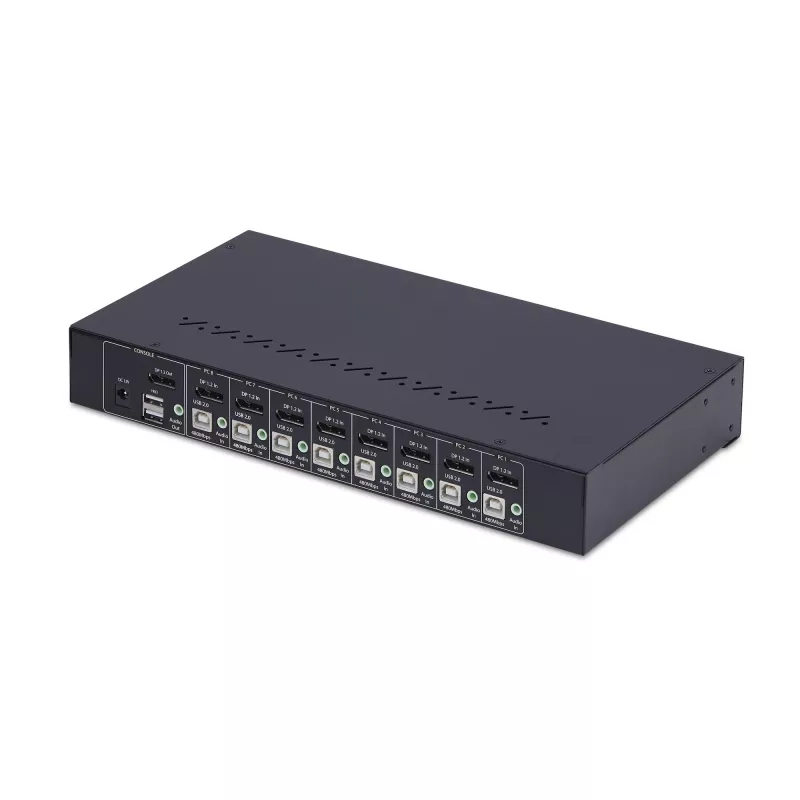 StarTech.com 8 prievadų DisplayPort KVM jungiklis su 1U stovo montavimo rinkiniu, 4K 60Hz DP 1.2, mygtukų ir sparčiųjų klavišų perjungimu, 4 prievadų USB šakotuvu, nepriklausomas nuo OS, TAA atitinka