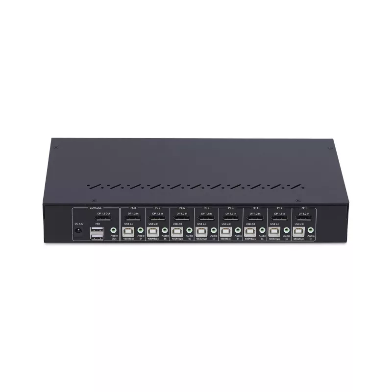 StarTech.com 8 prievadų DisplayPort KVM jungiklis su 1U stovo montavimo rinkiniu, 4K 60Hz DP 1.2, mygtukų ir sparčiųjų klavišų perjungimu, 4 prievadų USB šakotuvu, nepriklausomas nuo OS, TAA atitinka